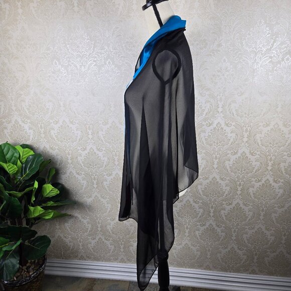 Silks by Tonya One Size 100% Silk Black Sheer Ponch Hand Painted Colorblocked - Picture 5 of 8